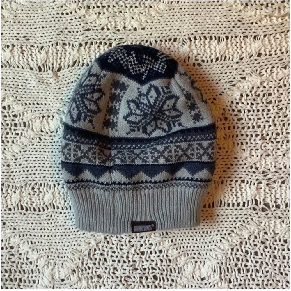 muluks warm grey and navy knit winter hat beanie - one size, new, open to offers